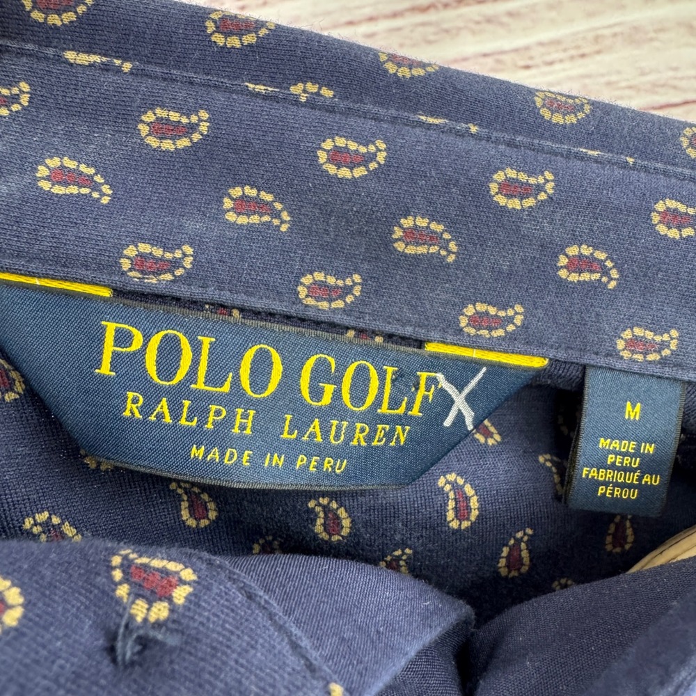 Polo Golf Ralph Lauren Mens Polo Shirt Size Medium Navy Paisley Short Sleeve - Picture 6 of 9